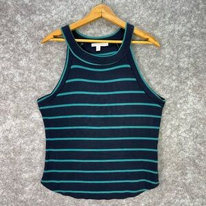 Threads 4 Thought Tank Top Womens Medium Blue Stripe High Neck Modal Knit.
